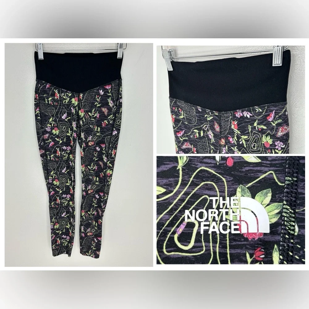 The North Face Black Floral Graphic Print Leggings Size Small Active Gym Yoga
